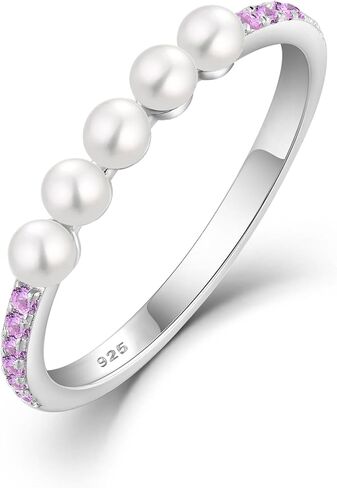 Pearl Stackable Rings For Women, 925 Sterling Silver Birthstone Eternity Ring Freshwater Culture Pearl Rings for Her Jewelry Gifts in Saudi Arabia