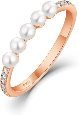 Pearl Stackable Rings For Women, 925 Sterling Silver Birthstone Eternity Ring Freshwater Culture Pearl Rings for Her Jewelry Gifts in Saudi Arabia
