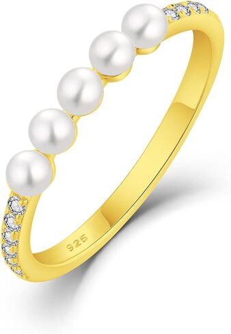 Pearl Stackable Rings For Women, 925 Sterling Silver Birthstone Eternity Ring Freshwater Culture Pearl Rings for Her Jewelry Gifts in Saudi Arabia