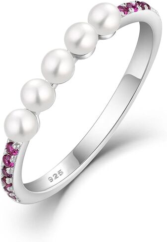 Pearl Stackable Rings For Women, 925 Sterling Silver Birthstone Eternity Ring Freshwater Culture Pearl Rings for Her Jewelry Gifts in Saudi Arabia
