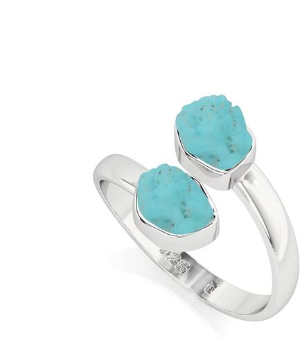 Natural Raw/Rough Turquoise 2 Stone Size Adjustable Stackable Twister Ring for Women in Sterling Silver, December Birthstone Jewelry Gifts for Her (Bezel-Set) in Saudi Arabia