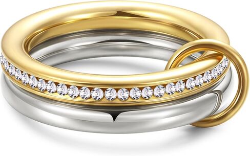 خواتم ذهبية قابلة للتكديس للنساء غير مشوهة، خواتم زركونيا مكعبة، مجموعة خواتم ذهبية وفضية هدايا مجوهرات in Kuwait