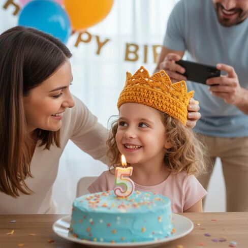 Syhood اليدوية الكروشيه تاج عقال الذهبي متماسكة عيد ميلاد تاج الكروشيه قبعة قبعة هدية عيد ميلاد للحزب in Saudi Arabia