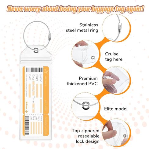 6PCS Cruise Luggage Tags, Transparent Cruise Tags Holder, Waterproof Clear PVC with Resealable Zipper & Steel Loops for Office Business Travel Supplies in Saudi Arabia
