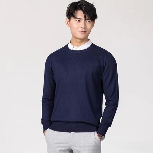 Crew Neck Knit Pullover Sweater Comfortable Classic Long Sleeve Solid Color Casual Top in Saudi Arabia
