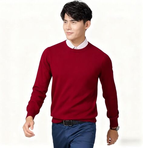 Crew Neck Knit Pullover Sweater Comfortable Classic Long Sleeve Solid Color Casual Top in Saudi Arabia