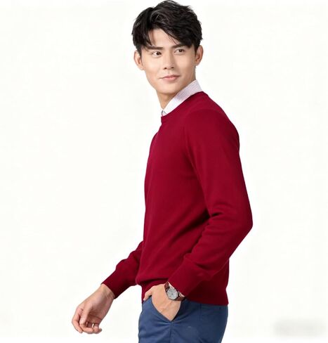 Crew Neck Knit Pullover Sweater Comfortable Classic Long Sleeve Solid Color Casual Top in Saudi Arabia