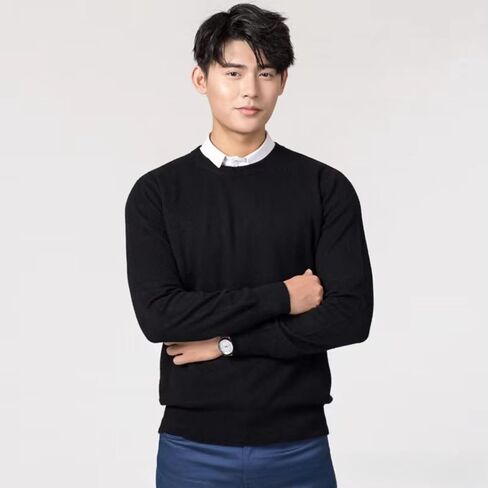 Crew Neck Knit Pullover Sweater Comfortable Classic Long Sleeve Solid Color Casual Top in Saudi Arabia