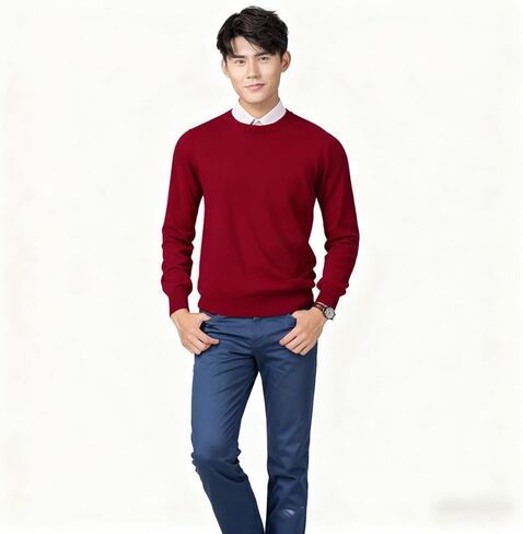 Crew Neck Knit Pullover Sweater Comfortable Classic Long Sleeve Solid Color Casual Top in Saudi Arabia