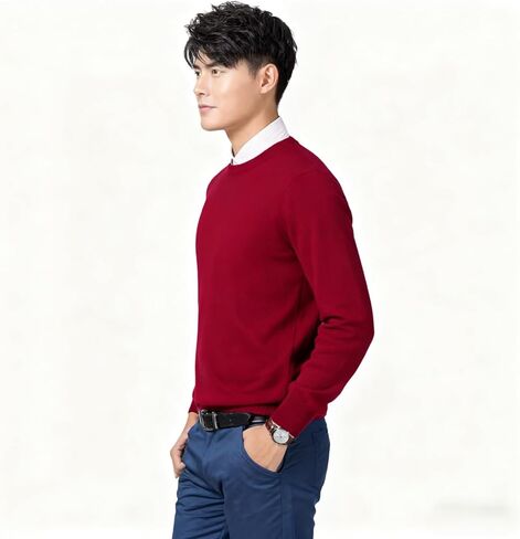 Crew Neck Knit Pullover Sweater Comfortable Classic Long Sleeve Solid Color Casual Top in Saudi Arabia