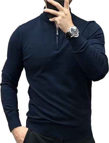 Fioboc Men's Sweater Half Zip Mock Neck Pullover Sweater Slim Fit Long Sleeve Knit Sweater S-4XL in Saudi Arabia