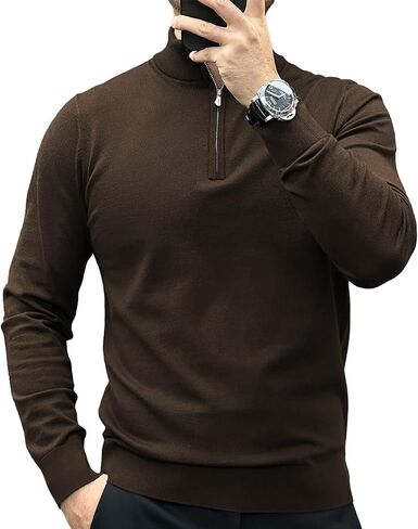 Fioboc Men's Sweater Half Zip Mock Neck Pullover Sweater Slim Fit Long Sleeve Knit Sweater S-4XL in Saudi Arabia
