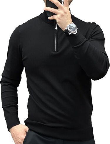 Fioboc Men's Sweater Half Zip Mock Neck Pullover Sweater Slim Fit Long Sleeve Knit Sweater S-4XL in Saudi Arabia