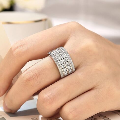 Multi Row Moissanite Wide Wedding Band for Women Fashion Wedding Rings 925 Sterling Silver Sz 5-10 in Saudi Arabia