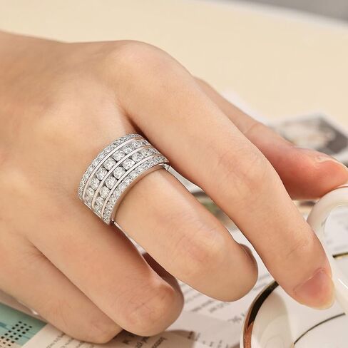 Multi Row Moissanite Wide Wedding Band for Women Fashion Wedding Rings 925 Sterling Silver Sz 5-10 in Saudi Arabia