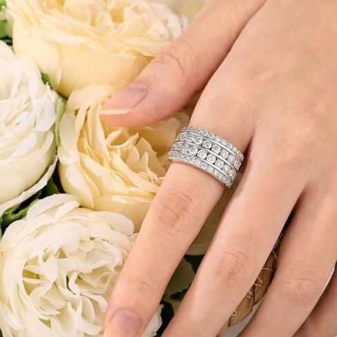 Multi Row Moissanite Wide Wedding Band for Women Fashion Wedding Rings 925 Sterling Silver Sz 5-10 in Saudi Arabia