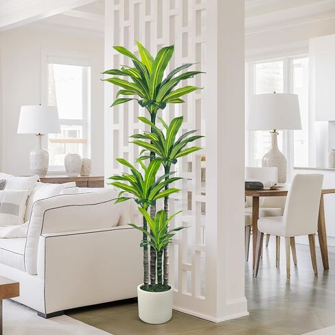 Artificial Dracaena Tree 6ft, Tall Fake Dracaena Plants with White Planter, Faux Dragon Tree Indoor Floor Plant for Home Decor Office Living Room Porch Housewarming (6ft) in Saudi Arabia