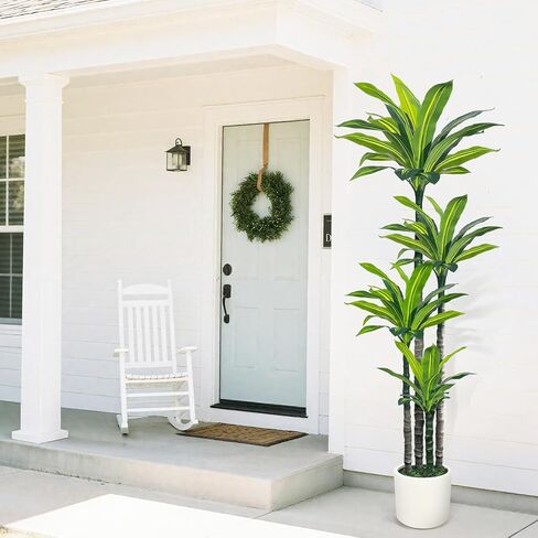 Artificial Dracaena Tree 6ft, Tall Fake Dracaena Plants with White Planter, Faux Dragon Tree Indoor Floor Plant for Home Decor Office Living Room Porch Housewarming (6ft) in Saudi Arabia