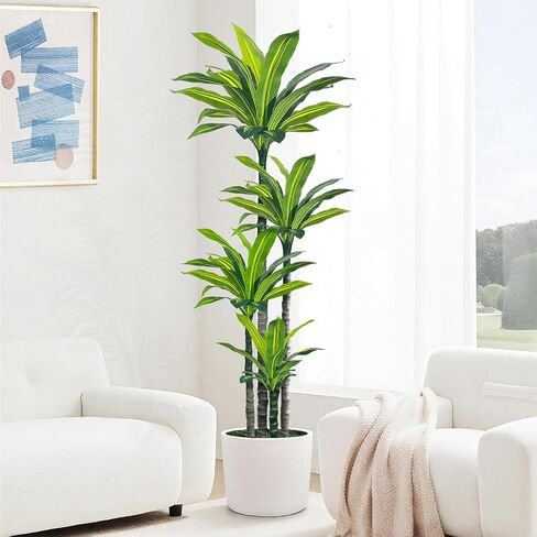 Artificial Dracaena Tree 6ft, Tall Fake Dracaena Plants with White Planter, Faux Dragon Tree Indoor Floor Plant for Home Decor Office Living Room Porch Housewarming (6ft) in Saudi Arabia