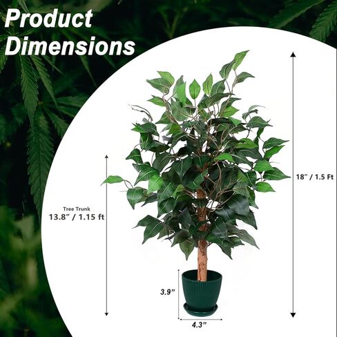 1.5Ft Ficus Tree Artificial, Natural Trunk, Realistic Silk Banyan Leaves, Artificial Trees for Home Decor Indoor, Artificial Plants Indoor for Home Gifts, Fake Trees, Gift for Mother in Saudi Arabia