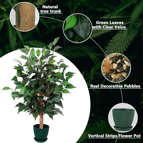 1.5Ft Ficus Tree Artificial, Natural Trunk, Realistic Silk Banyan Leaves, Artificial Trees for Home Decor Indoor, Artificial Plants Indoor for Home Gifts, Fake Trees, Gift for Mother in Saudi Arabia