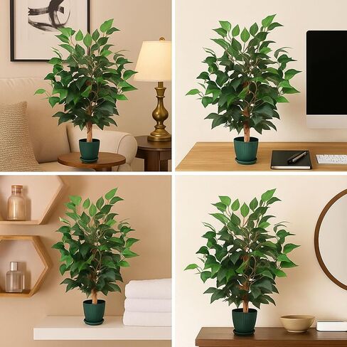 1.5Ft Ficus Tree Artificial, Natural Trunk, Realistic Silk Banyan Leaves, Artificial Trees for Home Decor Indoor, Artificial Plants Indoor for Home Gifts, Fake Trees, Gift for Mother in Saudi Arabia