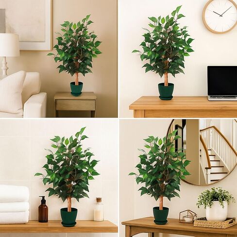 1.5Ft Ficus Tree Artificial, Natural Trunk, Realistic Silk Banyan Leaves, Artificial Trees for Home Decor Indoor, Artificial Plants Indoor for Home Gifts, Fake Trees, Gift for Mother in Saudi Arabia