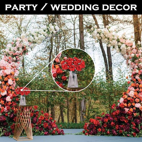 16" Artificial Silk Red Rose Bush with Gyp & Foliage 24 Flower Heads- Wedding Grave Home Decoration (1, Red) in Saudi Arabia