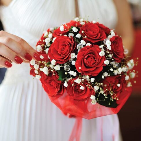 16" Artificial Silk Red Rose Bush with Gyp & Foliage 24 Flower Heads- Wedding Grave Home Decoration (1, Red) in Saudi Arabia