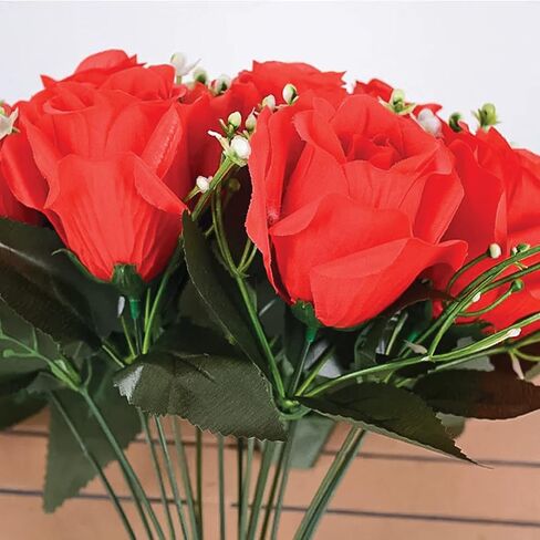 16" Artificial Silk Red Rose Bush with Gyp & Foliage 24 Flower Heads- Wedding Grave Home Decoration (1, Red) in Saudi Arabia