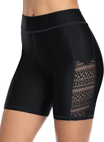 Womens Hollow Out Swim Shorts High Waisted Swimsuit Bottoms in Saudi Arabia