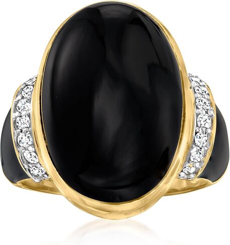 Ross-Simons Onyx and .22 ct. t.w. Diamond Ring With Black Enamel in 18kt Gold Over Sterling in Saudi Arabia