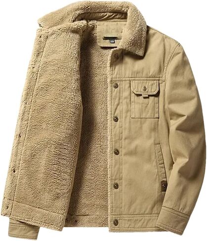 ERFMFKL Mens Cotton Corduroy Jacket Warm Sherpa Lined Trucker Jacket Casual Button Down Winter Coat in Saudi Arabia