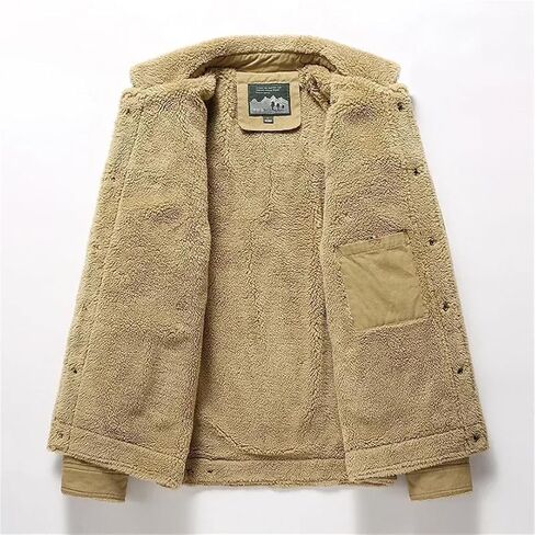 ERFMFKL Mens Cotton Corduroy Jacket Warm Sherpa Lined Trucker Jacket Casual Button Down Winter Coat in Saudi Arabia