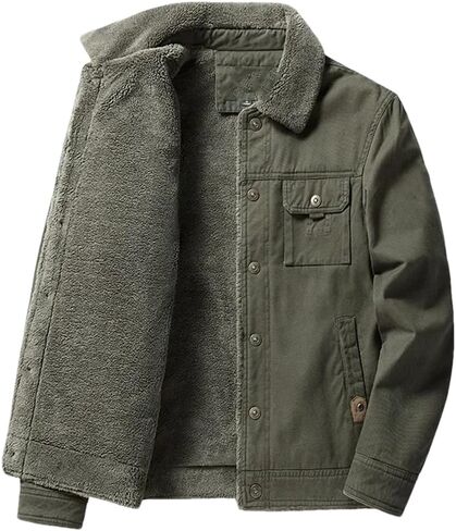 ERFMFKL Mens Cotton Corduroy Jacket Warm Sherpa Lined Trucker Jacket Casual Button Down Winter Coat in Saudi Arabia