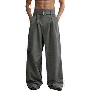 Men's Baggy Dress Pants Pleated Belted Wide Leg Business Casual Suit Pants Dressy Trousers in Saudi Arabia