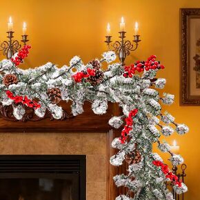 6ft Frosted Evergreen Christmas Snowed Pine Garland – Red Berries and Pinecones Holiday Fireplace Indoor Decoration in Saudi Arabia