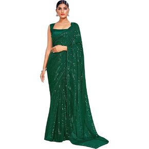 Elina fashion Sarees For Women Bollywood Faux Georgette Saree || Sequence Embroidered Indian Sari & Unstitched Blouse in Saudi Arabia