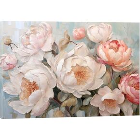Vintage Floral Canvas Wall Art,Framed Rustic White Flower Painting in Vase Retro Botanical Artwork for Living Room Bedroom Bathroom Wall Decor read to hang (Pink B, 36L×24W) in Saudi Arabia