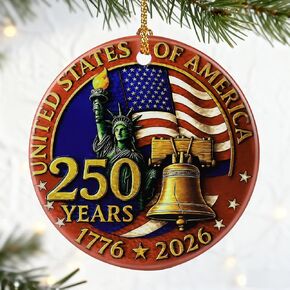 250 Years of America Ornament | Independence Day, July 4 Decor, Christmas Ornaments, Christmas Decorations, Holiday Decor Gifts for Patriots, Gift Exchange & Gift Idea, Giftbox Included in Saudi Arabia