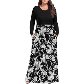 Womens Plus Size Maxi Dress Casual Long Sleeve Long Dresses with Pockets in Saudi Arabia