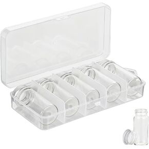 Glass Travel Pill Organizer, 5 PCS Weekly Pill Box Case with Screw Caps, Non-Leak Transparent Sample Jar with Wide Mouth, Portable Mini Glass Bottles for Medication, Vitamins, Fish Oils, Supplements in Kuwait