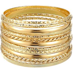Yolev 12pcs Good Bangles for Women, Boho Stackable Bangle Bracelets, Multi Layer Stackable Gold Stack Bracelets for Women Boho Jewelry Gift Mixed Metal Textured in Saudi Arabia