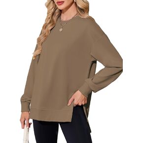 Women's Sweatshirt Long Sleeve Oversized Pullover Hoodies Fall Clothes with Zipper Slit, S-XL in Saudi Arabia