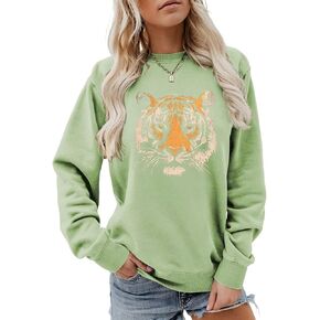Tiger Sweatshirt Women Funny Tiger Face Graphic Cute Animal Casual Comfort Round Neck Long Sleeve Pullover in Saudi Arabia
