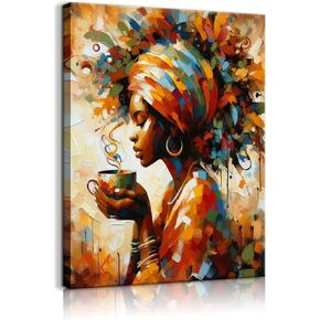 Black Woman Wall Art African American Wall Decor Coffee Girl Poster Print African Tribal Painting Picture for Living Room Bedroom Ready to Hang (12x16in Canvas) in Saudi Arabia