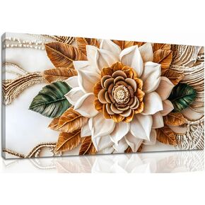 Tarfupth Boho Flower Canvas Wall Art for Living Room White and Brown Large Canvas Prints Botanical Pictures for Bedroom Office Home Decor 20"x40" in Saudi Arabia