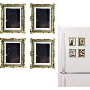 4 Pack Magnetic Picture Frames for Refrigerator - 3.6"x3" Vintage Photo Frames(Photo Size: 3"x2"), Antique Ornate, Paintings, Home & Office Decorative Gift (Gold style 2) in Kuwait