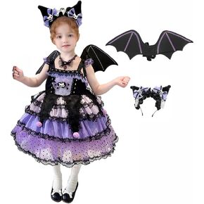 Halloween Girls Gothic Lolita Princess Dress Purple and Black Lace Skirt with Wings and Headband for Kids in Saudi Arabia