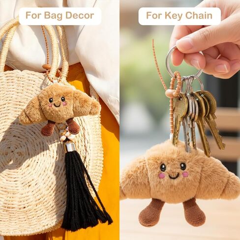 Croissant Keychain, Cute Croissant Bag Charm, Positive Energy Plush Keychain for Handbags Purse Bag Backpack Accessories, Good Luck Christmas Gifts for Women Men in Saudi Arabia